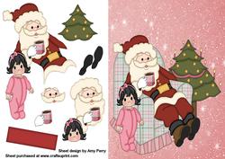 Santa in His Chair with Little Girl