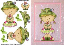 Cute Little Gardening Girl in Pink Frame