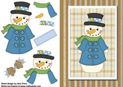 Christmas Green & Blue Snowman 3D Effect