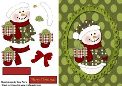 Christmas Red & Green Snowman in Oval Frame