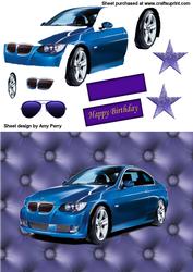 Smart Dark Blue Car on Blue Backing Paper
