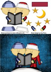 Two Christmas Singers on Dark Blue Backing Paper