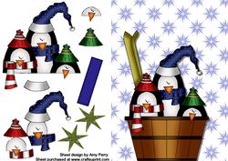 3 Christmas Penguins in a Barrel