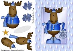 Blue Christmas Reindeer in Starry Frame