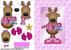 Pink Christmas Reindeer in Starry Frame