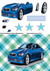 Beautiful Blue Car on Pretty Backing Paper