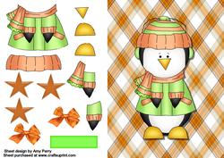 Cute Green & Orange Penguin on Pretty Backing Paper