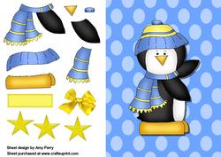 Cute Blue & Yellow Snowman on Blue Polka Dot Paper