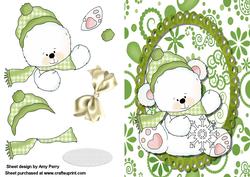 Cute Green Christmas Polar Bear with Snowflake