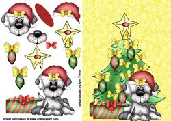 Cute Christmas Dog with Pretty Christmas Tree