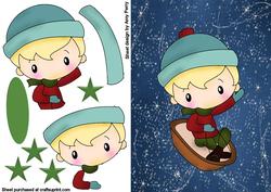 Little Boy on a Sledge with Blue Sparkle Backing Paper