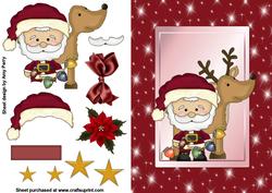 Cute Santa & Reindeer in Red Twinkle Frame