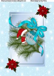 Cute Little Mouse & Bauble in Aqua Frame