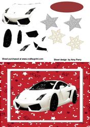 Lovely White Car on Red Christmas Paper