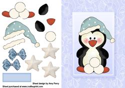 Cute Penguin with Blue Hat in Blue Lace Frame