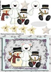Cute Polar Bear with Two Penguins in Pretty Frame