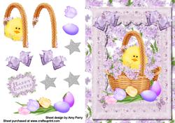 Lovely Little Fluffy Yellow Chick in a Basket with Flowers