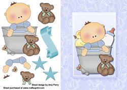 Adorable Baby Boy in a Bucket with Baby Toys
