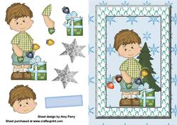 Lovely Little Christmas Boy on Snowflake Backing Paper