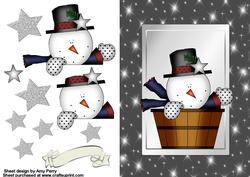 Snowman in a Barrel in Dark Grey Frame