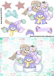 Cute Snowman Family on Pretty Snowflake Backing Paper
