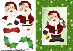 Jolly Fat Santa in Green Starry Frame