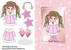 Cute Little Christmas Girl in Pink Coat