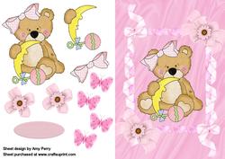 Cute Little Pink Bear with Baby Toys