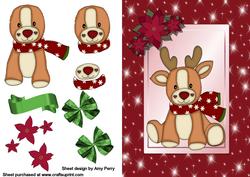 Reindeer with Red Scarf & Flowers