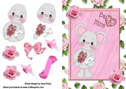 Valentine Mouse with Roses and Card