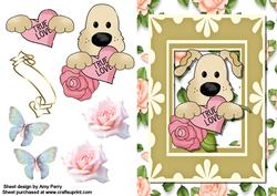 Cute Valentine Dog with Roses & Chocs