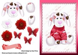 Cute Valentine Puppy in Pink & Red Frame
