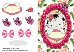 Cute Grey & Black Cat in Dark Pink Frame