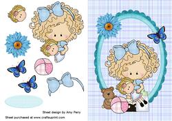 Pretty Girl in Blue Frame with Blue Flower