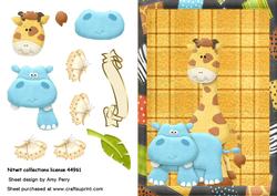 Cute Giraffe & Hippo in Jungle Frame