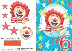 6th Birthday Clown on Star Backing Paper