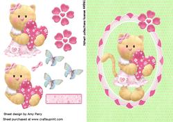 Cute Bear Clutching a Heart on Green Backing Paper