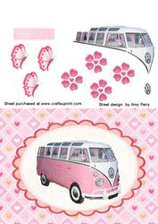 Cute Pink Car on Pink Floral Backing Paper