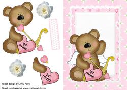Cute Cupid Bear in Pretty Flower Frame