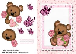 Cute Brown Bear with Butteflies