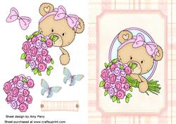 Cute Bear with Roses in Round Frame