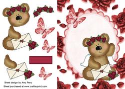 Cute Teddy Bear with Dark Red Roses