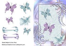 Pretty Lilac and Blue Butterflies in Metallic Frame