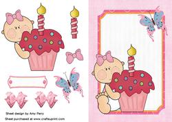 Cute Little Girl in Square Frame with Cupcake