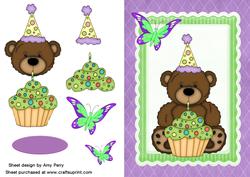 Cute Party Birthday Bear with Cupcake