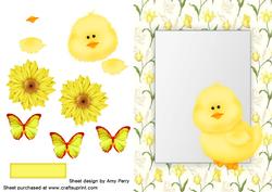 Cute Fuzzy Eater Chick in Yellow Flower Frame