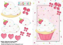 Scrummy Cup Cake on Pink Love Heart Backing Paper