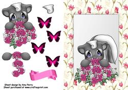 Cute Skunk with Pretty Pink Flowers