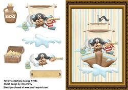 Lovely Pirate Ship in Wooden Frame