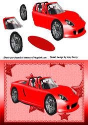 Red Shiny Car on Pretty Red Star Backing Paper